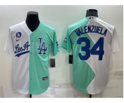 Men's Los Angeles Dodgers #34 Fernando Valenzuela White Green Two Tone 2022 Celebrity Softball Game Cool Base Jersey