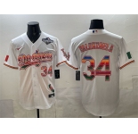 Men's Los Angeles Dodgers #34 Fernando Valenzuela White Mexico California Patch 2025 World Series Patch Stitched Baseball Jersey