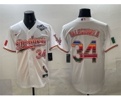 Men's Los Angeles Dodgers #34 Fernando Valenzuela White Mexico California Patch 2025 World Series Patch Stitched Baseball Jersey