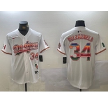 Men's Los Angeles Dodgers #34 Fernando Valenzuela White Rainbow Mexico Cool Base Stitched Fashion Jersey