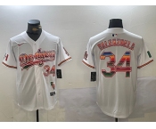 Men's Los Angeles Dodgers #34 Fernando Valenzuela White Rainbow Mexico Cool Base Stitched Fashion Jersey