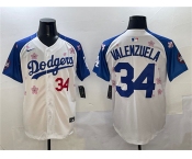 Men's Los Angeles Dodgers #34 Fernando Valenzuela White Royal 2025 Tokyo Series Limited Stitched Baseball Jersey