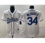 Men's Los Angeles Dodgers #34 Fernando Valenzuela White With Patch Cool Base Stitched Baseball Jersey1