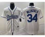 Men's Los Angeles Dodgers #34 Fernando Valenzuela White With Patch Cool Base Stitched Baseball Jersey1