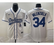 Men's Los Angeles Dodgers #34 Fernando Valenzuela White With Patch Cool Base Stitched Baseball Jersey