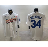 Men's Los Angeles Dodgers #34 Fernando Valenzuela white Authentic Collection Stitched MLB Jersey