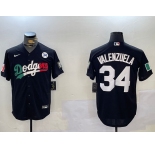 Men's Los Angeles Dodgers #34 Toro Valenzuela Black Mexico 2024 World Series With No. 34 Patch Cool Base Stitched Baseball Jersey