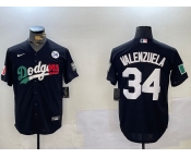 Men's Los Angeles Dodgers #34 Toro Valenzuela Black Mexico 2024 World Series With No. 34 Patch Cool Base Stitched Baseball Jersey