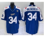 Men's Los Angeles Dodgers #34 Toro Valenzuela Blue Vin Scully Patch Stitched Jersey