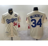 Men's Los Angeles Dodgers #34 Toro Valenzuela Cream 1981 Cooperstown Stitched Baseball Jersey