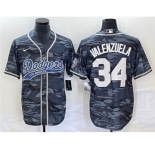 Men's Los Angeles Dodgers #34 Toro Valenzuela Gray Camo Cool Base With Patch Stitched Baseball Jersey