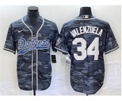 Men's Los Angeles Dodgers #34 Toro Valenzuela Gray Camo Cool Base With Patch Stitched Baseball Jersey