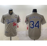 Men's Los Angeles Dodgers #34 Toro Valenzuela Grey 2024 World Series 1981 Cooperstown Stitched Baseball Jersey
