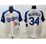 Mens Los Angeles Dodgers #34 Toro Valenzuela Number White Blue Fashion Stitched Cool Base Limited Jersey