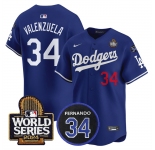 Men's Los Angeles Dodgers #34 Toro Valenzuela Royal 2024 World Series With Fernando Memorial Patch Limited Stitched Baseball Jersey