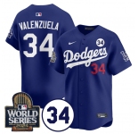Men's Los Angeles Dodgers #34 Toro Valenzuela Royal 2024 World Series With No. 34 Patch Cool Base Stitched Baseball Jersey