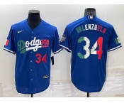 Men's Los Angeles Dodgers #34 Toro Valenzuela Royal Mexico Cool Base Stitched Baseball Jersey