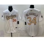 Men's Los Angeles Dodgers #34 Toro Valenzuela White 2025 Gold Collection Limited Stitched Baseball Jersey