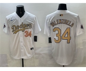 Men's Los Angeles Dodgers #34 Toro Valenzuela White 2025 Gold Collection Limited Stitched Baseball Jersey