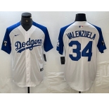 Men's Los Angeles Dodgers #34 Toro Valenzuela White Blue Fashion Stitched Cool Base Limited Jersey