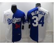 Mens Los Angeles Dodgers #34 Toro Valenzuela White Blue Split Cool Base Stitched Baseball Jersey