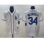 Men's Los Angeles Dodgers #34 Toro Valenzuela White Cool Base Stitched Baseball Jersey
