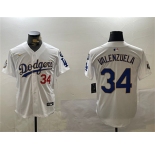 Men's Los Angeles Dodgers #34 Toro Valenzuela White Gold 2024 World Series With Fernando Memorial Patch Home Limited Stitched Baseball Jersey