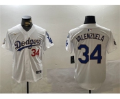 Men's Los Angeles Dodgers #34 Toro Valenzuela White Gold 2024 World Series With Fernando Memorial Patch Home Limited Stitched Baseball Jersey