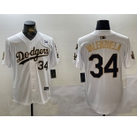 Men's Los Angeles Dodgers #34 Toro Valenzuela White Gold 2024 World Series With Fernando Memorial Patch Limited Stitched Baseball Jersey