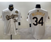 Men's Los Angeles Dodgers #34 Toro Valenzuela White Gold 2024 World Series With Fernando Memorial Patch Limited Stitched Baseball Jersey