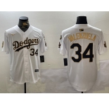 Men's Los Angeles Dodgers #34 Toro Valenzuela White Gold 2024 World Series With Fernando Memorial Patch Limited Stitched Baseball Jerseys