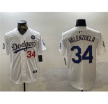 Men's Los Angeles Dodgers #34 Toro Valenzuela White Gold 2024 World Series With No. 34 Patch Home Limited Stitched Baseball Jersey