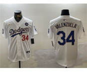 Men's Los Angeles Dodgers #34 Toro Valenzuela White Gold 2024 World Series With No. 34 Patch Home Limited Stitched Baseball Jersey