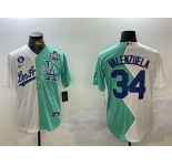 Men's Los Angeles Dodgers #34 Toro Valenzuela White Green Split 2024 World Series All-Star Cool Base Stitched Baseball Jersey