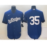 Men's Los Angeles Dodgers #35 Cody Bellinger NO Name Blue 2021 City Connect Cool Base Stitched Jersey
