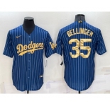 Men's Los Angeles Dodgers #35 Cody Bellinger Navy Blue Gold Pinstripe Stitched MLB Cool Base Nike Jersey