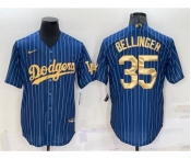 Men's Los Angeles Dodgers #35 Cody Bellinger Navy Blue Gold Pinstripe Stitched MLB Cool Base Nike Jersey
