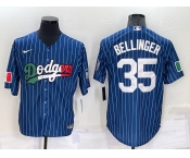 Men's Los Angeles Dodgers #35 Cody Bellinger Navy Blue Pinstripe Mexico 2020 World Series Cool Base Nike Jersey