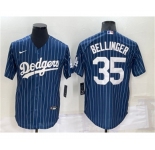 Men's Los Angeles Dodgers #35 Cody Bellinger Navy Blue Pinstripe Stitched MLB Cool Base Nike Jersey