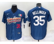 Men's Los Angeles Dodgers #35 Cody Bellinger Number Navy Blue Pinstripe Mexico 2020 World Series Cool Base Nike Jersey
