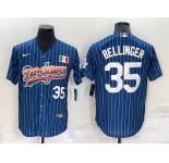 Mens Los Angeles Dodgers #35 Cody Bellinger Number Rainbow Blue Red Pinstripe Mexico Cool Base Nike Jersey