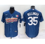 Men's Los Angeles Dodgers #35 Cody Bellinger Rainbow Blue Red Pinstripe Mexico Cool Base Nike Jersey