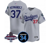Men's Los Angeles Dodgers #37 Teoscar Hernandez Gray 2024 World Series Champions With Fernando Memorial Patch Vapor Premier Limited Stitched Baseball Jerse