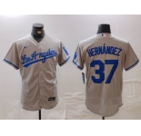 Men's Los Angeles Dodgers #37 Teoscar Hernandez Grey With Los Flex Base Stitched Jersey