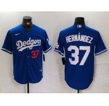 Men's Los Angeles Dodgers #37 Teoscar Hernandez Number Blue Cool Base Stitched Jersey