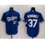 Men's Los Angeles Dodgers #37 Teoscar Hernandez Number Blue Cool Base Stitched Jerseys