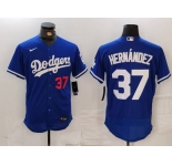 Men's Los Angeles Dodgers #37 Teoscar Hernandez Number Blue Flex Base Stitched Jersey