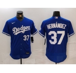 Men's Los Angeles Dodgers #37 Teoscar Hernandez Number Blue Flex Base Stitched Jerseys