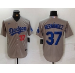 Men's Los Angeles Dodgers #37 Teoscar Hernandez Number Grey Cool Base Stitched Jersey