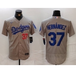 Men's Los Angeles Dodgers #37 Teoscar Hernandez Number Grey Flex Base Stitched Jersey